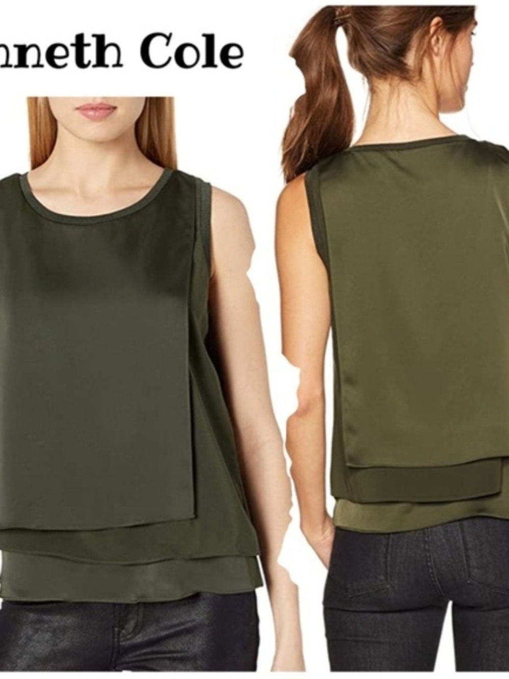 Kenneth Cole Olive Layered Sleeveless Camisole